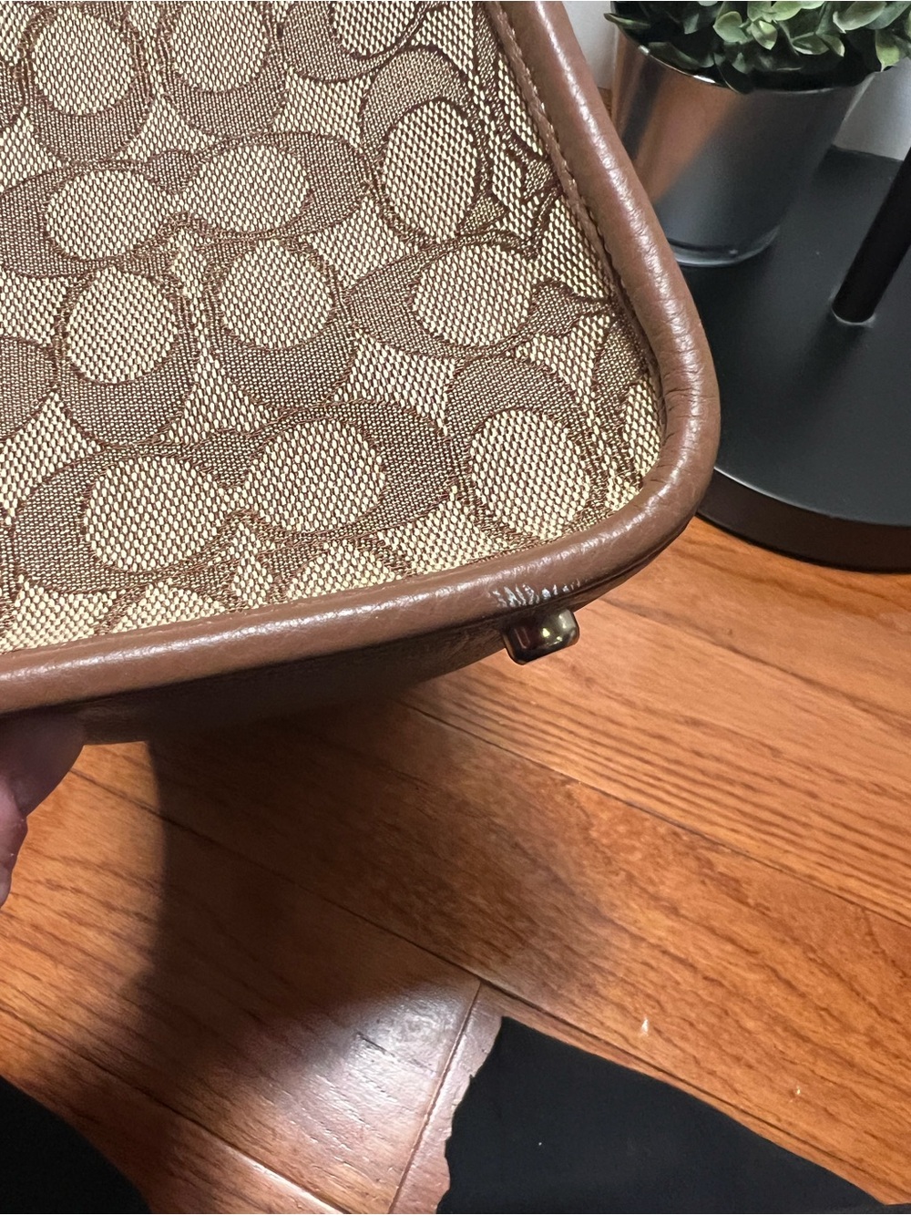 Coach Signature Canvas Tote with Brown and Burgundy Stripes - Picture 6 of 7